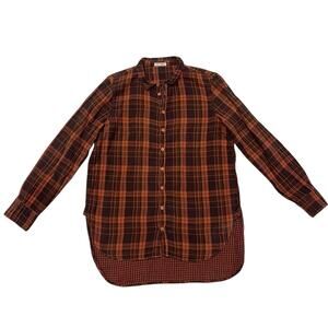 Free People Black and Orange Casual Button Down Shirt